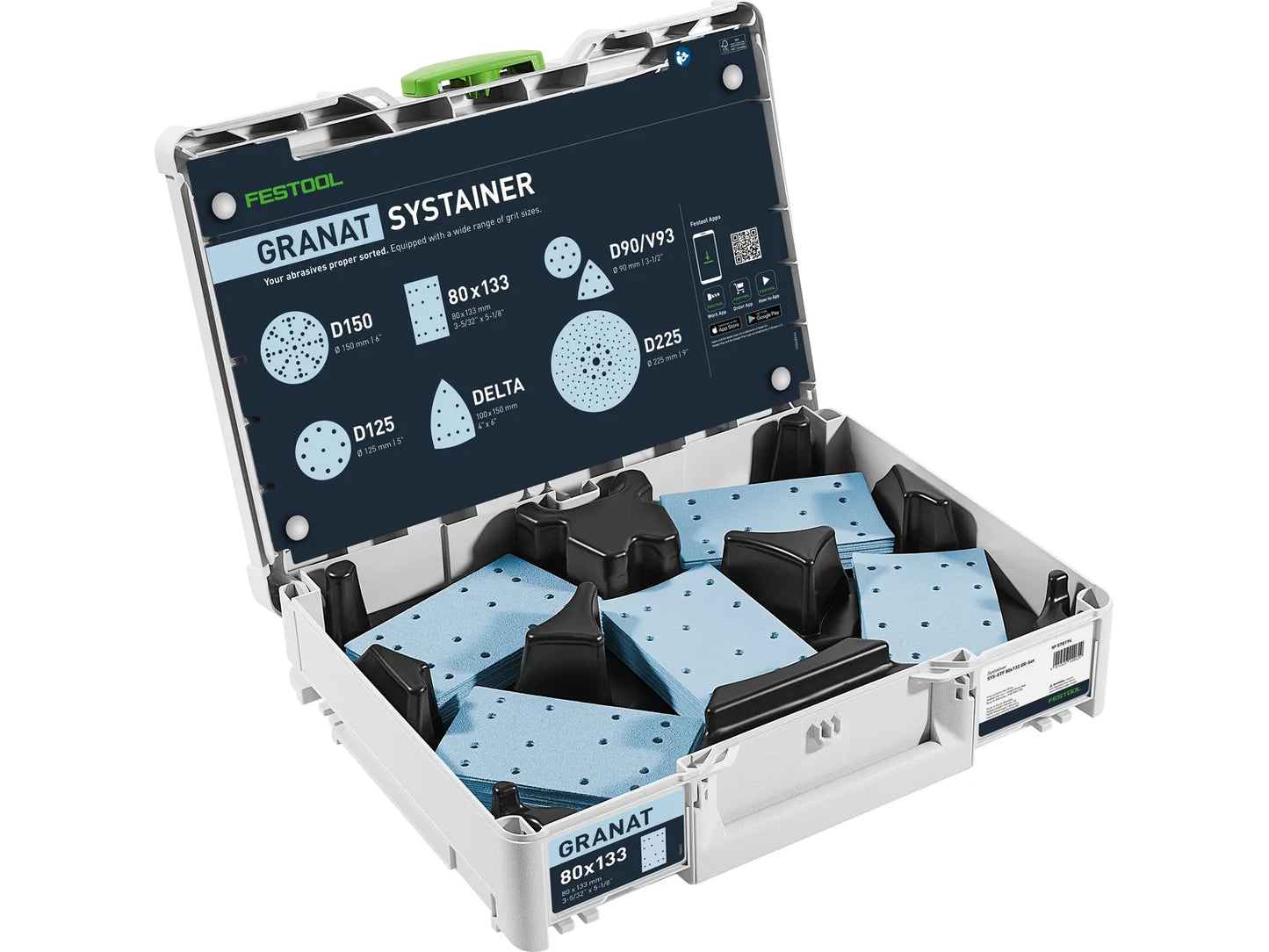 Papier de verre Festool Granat ; 80 x 133 mm ; P60/80/120/180/220 ; 100 unités