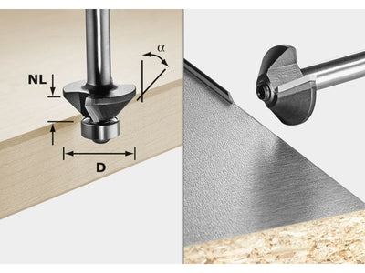 Chamfer router bit Festool HW S8 HW 30° D25-KL OFK with bearing